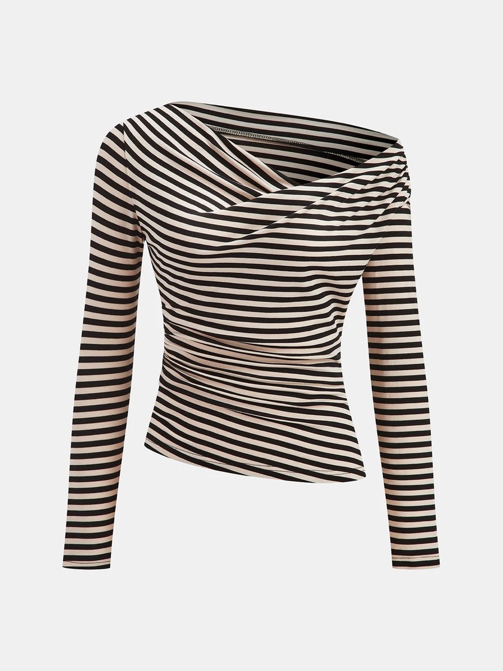 COMMENSE Striped Cowl Neck Ruched Long Sleeve Top - size Medium